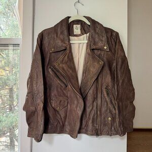 New Free People Jealousy Leather Moto Jacket We The Free Brown XS